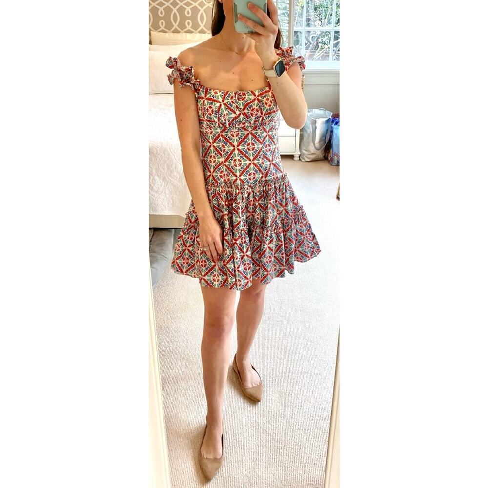 Caroline Constas Maria Square Neck Tiered Ruffle Off Shoulder Mini Dress Resort - Picture 5 of 16